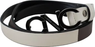 Costume National Womens White Black Leather Letter Logo Buckle Belt