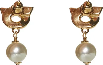 Ferragamo Pearl-Drop Hook Earrings - Gold