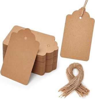 OEM 100 Etiquetas De Regalo, Papel Kraft, Rectangulares Con Cord&oacute;n De Yute Para Regalos De Boda