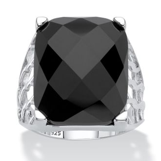 Palm Beach Jewelry Checkerboard-Cut Genuine Onyx Sterling Silver Ring