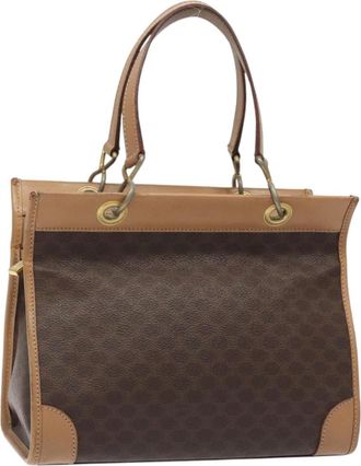 Celine Macadam Handbag Macadam With Leather Brown Canvas Handbag (Pre-Owned)