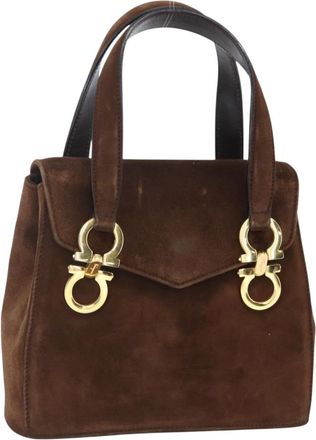Ferragamo Gancini Handbag Suede Brown Suede Handbag (Pre-Owned)