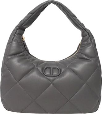 Twinset Handbags, female, Gray, ONE SIZE, Eco-leather hobo bag with front logo