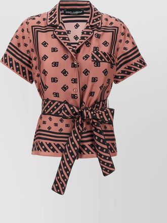Dolce & Gabbana silk shirt with waist tie and logo pattern