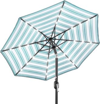 Best Choice Products 10ft Solar LED Lighted Striped Patio Umbrella w/ Crank, Tilt, Push Button, 6 Ribs