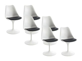 Vente-Unique Lote de 6 sillas de polipropileno, cuero sint&eacute;tico y acero - Blanco y Negro - XAFY