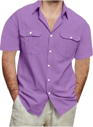 Generic Blouse for Cotton Shirts Mens Cotton Linen Hip Hop Drawstring Casual Beach Loosecotton Casual Cotton and Linen Two-Piece Set Mens White Tops Adults Wh