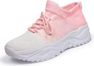 Generic 2026 Running Shoes Womens Solid Color Fashion Four Season Lace Up Sneakers Flying Woven (6) Pink