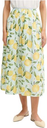 Oui Lemon Print Rok - Dames - Midirokken - Veelkleurig - M - Katoen - Rokken