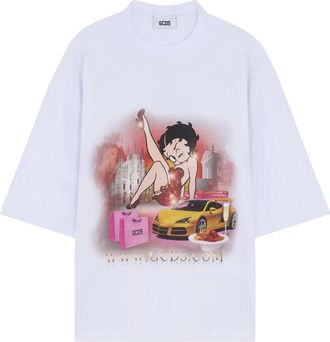 GCDS Betty Boop T-Shirt - Heren - T-shirts - Wit - L - Katoen - Tops