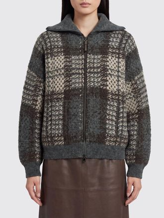Brunello Cucinelli Check Wool-Blend Cardigan with Zip and Sequins