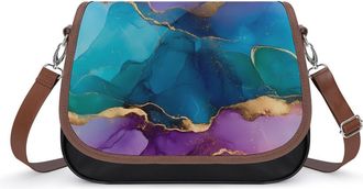 Generic Blue Purple And Gold Abstract Small Womens Crossbody Bags Shoulder Handbag with Adjustable Strap for Travel