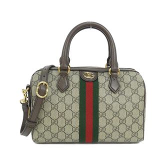 Gucci Beige Brown Gg Supreme Canvas Leather Boston Bag (Pre-Owned)