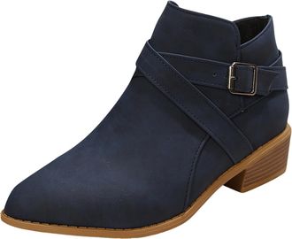 Generic UK Womens Chelsea Boots Low Chunky Heel Comfort Slip On Fashion Ankle Boots Elastic Buckle Strap Round Toe Short Boot Footwear Stylish Footwear Gift