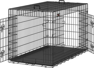 FEANDREA Jaula para perros con 2 puertas 136 x 79 x 87 cm de color negro
