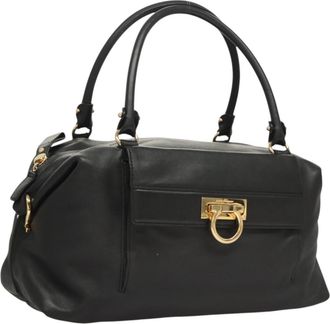 Ferragamo Gancini Leather Black Leather Handbag (Pre-Owned)