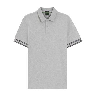 HUGO BOSS Heren Polo Gestreept Slim met manchet (Zilver)