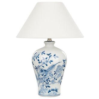 Beliani Beliani - L&aacute;mpara De Mesa Cl&aacute;sica Con Pantalla De Tela De Lino Blanco Y Base De Porcelana Azul 55 Cm Magros