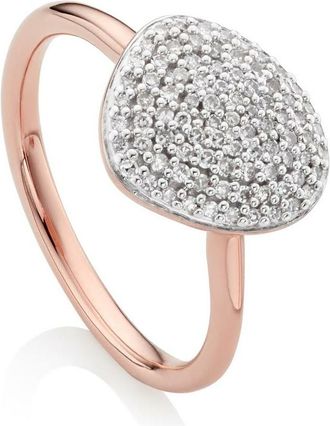 Monica Vinader Rose Gold Nura Pebble Stacking Diamond Ring Diamond