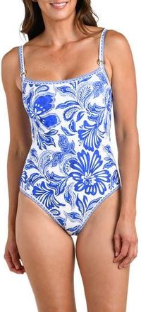La Blanca Botanical Brocade One-Piece Swimsuit in Lapis at Nordstrom Rack, Size 16