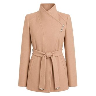 Ted Baker Ross Korte Wollen Wikkeljas Met Riem In Camelkleur