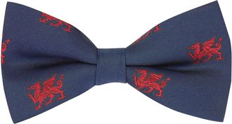 King & Priory Navy Blue Embroidered Welsh Dragon Bow Tie