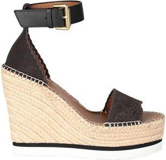 See By Chloé Glyn Embroidery Espadrille Sandals for Women in Black Leather Wedge