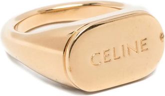 Celine signet logo-engraved ring - women - Brass - 54 - Gold