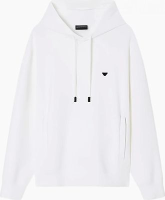 Emporio Armani Mens Double-Jersey Branded Pullover Hooded Top White - Size: 44