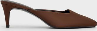 Charles & Keith Satin Square-Toe Blade-Heel Mules