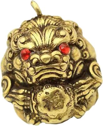 Supvox Brass Pi Yao Keychain Pendant Vintage Feng Shui Wealth Charm Key Ring Hanging Decor for Prosperity and Good Fortune Home Office Accessories