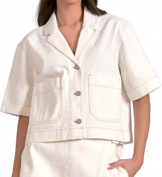 Elan Short Sleeve Denim Top In White