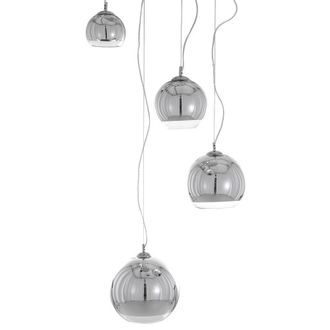 Netlighting Modern Hanging Pendant Chrome 4 Light with Glass Shade E27 in Grey