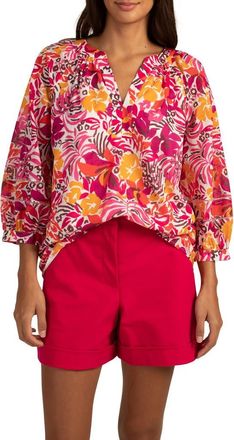 Trina Turk Light Hearted Balloon Sleeve Top in Rockrose Multi at Nordstrom Rack, Size Medium