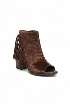 Volatile Womens Embossed Velvet Fringe Western Bootie In Brown