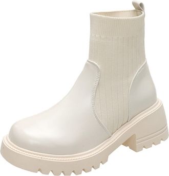 Generic Womens Ankle Boots Platform Boots with Block Heel Tread Sole Waterproof Windproof Refined Chelsea Boots Ankle Boots Mid Calf Boot Ankle Boot Short Aut