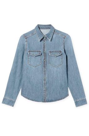 Fortela Brigitte Slim Fit Bleach Wash Denim Shirt in Pale Blue at Nordstrom, Size 40 Eu
