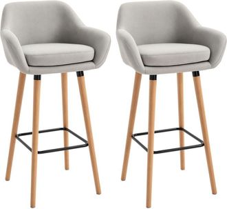 HOMCOM Homcom - 2 PCs Modern Upholstered Fabric Bucket Seat Bar Stools w/ Solid Wood Legs Beige