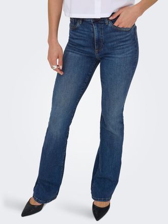 Only Bootcut-Jeans ONLY ONLWAUW HW FLARED DNM TAI540, Damen, Gr. XS (34), L&auml;nge 32, blau (dunkelblau denim), Denim/Jeans, Obermaterial: 83% Baumwolle, 15% 
