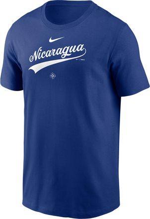 Nike Nicaragua National Baseball Team 2026 World Baseball Classic Wordmark Nike Mens T-Shirt in Blue | N1994EWWB6-NDZ