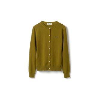 Miu Miu Cashmere Knit Cardigan, Woman, Fern Green, Size 36