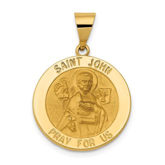Diamond2Deal 14k Yellow Gold Polished and Satin St John Medal Hollow Pendant