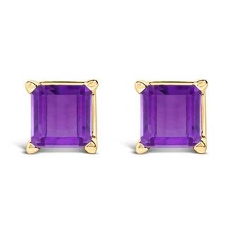 House of Brilliance 14K Gold 5x5MM Princess Cut Gemstone Solitaire Stud Earrings in Purple Amethyst | Yellow at Nordstrom