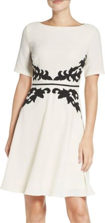 Adrianna Papell Appliqu&eacute; Waist Crepe Dress In White