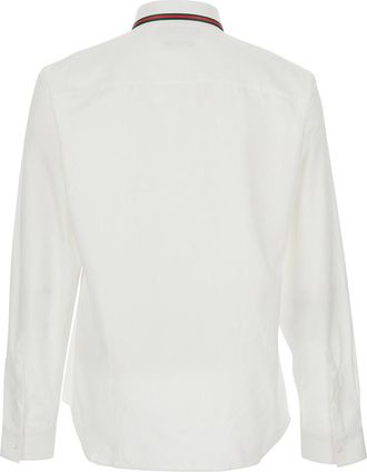 Gucci Mens Shirt With Web Collar White Cotton