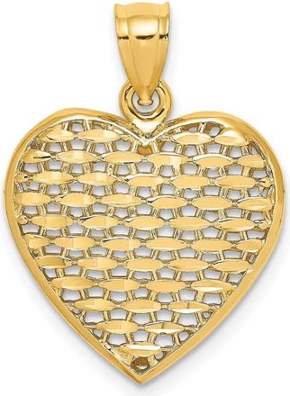 Diamond2Deal 14k Yellow Gold 3-D Diamond-cut Puffed Heart Charm Pendant