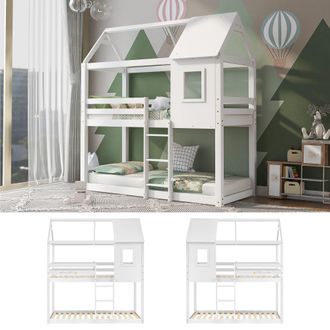 Matteo Bunk Bed, Children Cabin Bed, Twin Sleeper, Solid Pine Wood in White | Size: Single