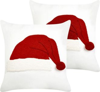 Beliani Beliani - Conjunto De 2 Cojines Decorativos De Algod&oacute;n Con Motivo Navide&ntilde;o Blanco 45 X 45 Cm Pretzel