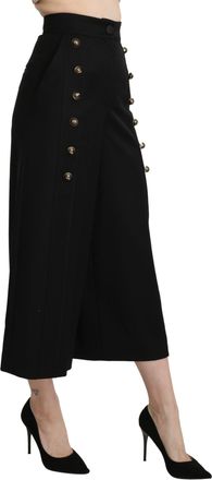 Dolce & Gabbana Black Wide Wool Leg Cropped Trouser Womens Pant