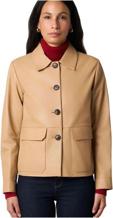 Brooks Brothers Leren Jas met Shirtkraag - Dames - Leren en Su&egrave;de Jassen - Beige - XS - Leer - Jassen